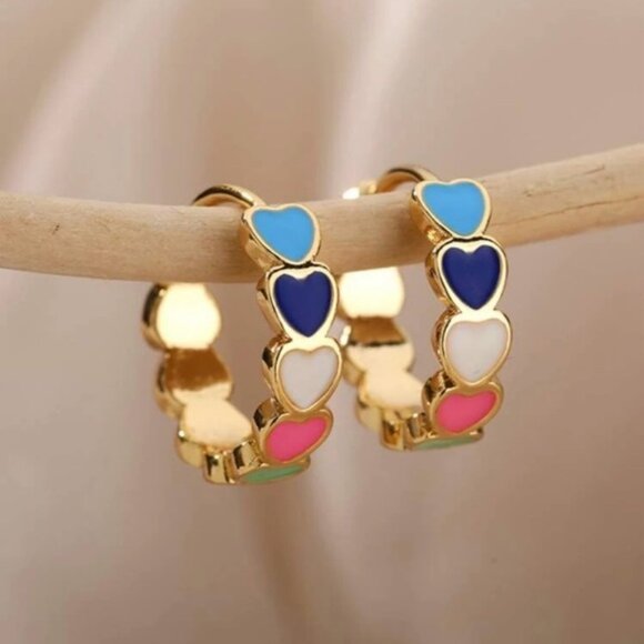 Colorful heart shaped demi sized hoop earrings - Picture 1 of 3